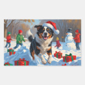 Australian Cattle Christmas Feestelijke Sneeuwscèn Rechthoekige Sticker (Voorkant)