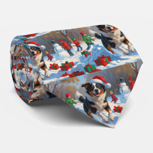Australian Cattle Christmas Feestelijke Sneeuwscèn Stropdas
