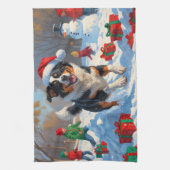 Australian Cattle Christmas Feestelijke Sneeuwscèn Theedoek (Verticaal)