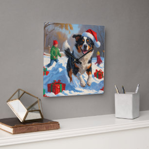 Australian Cattle Christmas Feestelijke Sneeuwscèn Vierkante Klok