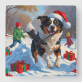 Australian Cattle Christmas Feestelijke Sneeuwscèn Vierkante Klok (Voorkant)