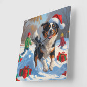 Australian Cattle Christmas Feestelijke Sneeuwscèn Vierkante Klok (Hoek)