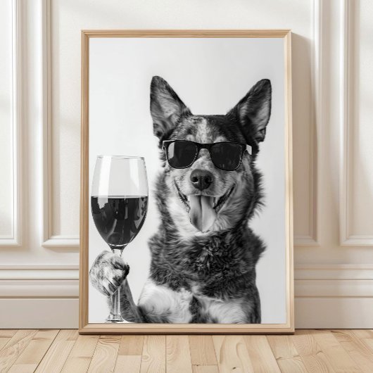 Australian Cattle Dog and Wine Wall Art, Black and Poster