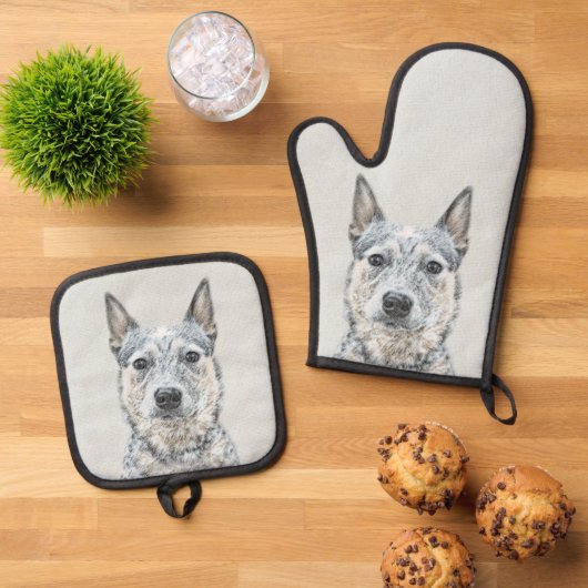 Australian Cattle Dog Blue Heeler Originele honden Ovenwant & Pannenlap Set (Top down)
