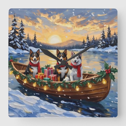 Australian Cattle Dog Christmas Boat Holiday Vierkante Klok (Voorkant)