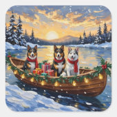 Australian Cattle Dog Christmas Boat Holiday Vierkante Sticker (Voorkant)
