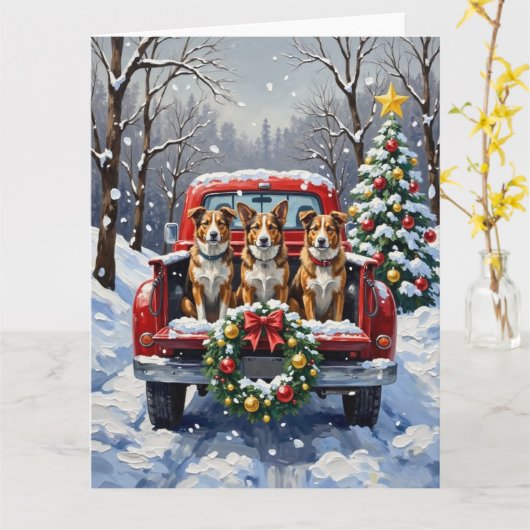 Australian Cattle Dog Christmas Red Truck Holiday Kaart (Gele Bloem)