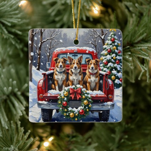 Australian Cattle Dog Christmas Red Truck Holiday Keramisch Ornament (Boom)