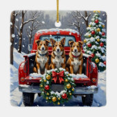 Australian Cattle Dog Christmas Red Truck Holiday Keramisch Ornament (Achterkant)