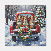 Australian Cattle Dog Christmas Red Truck Holiday Magneet (Voorkant)