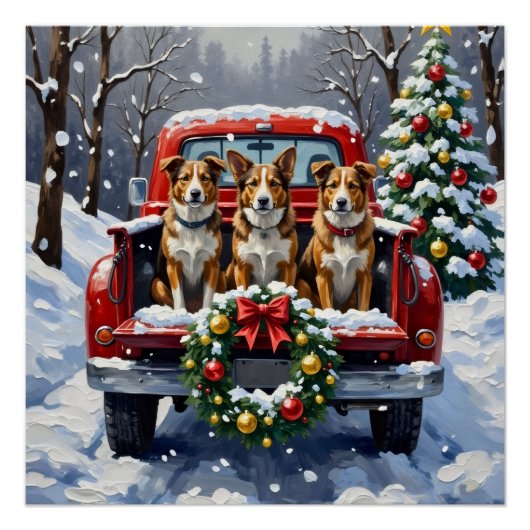 Australian Cattle Dog Christmas Red Truck Holiday Perfect Poster (Voorkant)