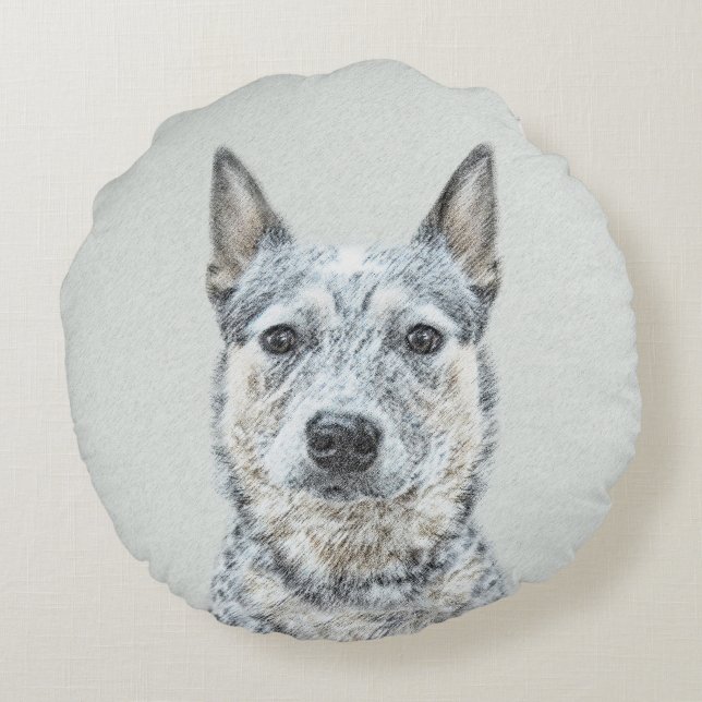 Australian Cattle Dog - Cute Original Dog Art Rond Kussen (Achterkant)