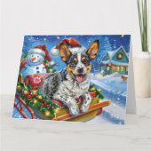 Australian Cattle Dog in Sleigh Sneeuw Kerstmis Kaart (Voorkant)