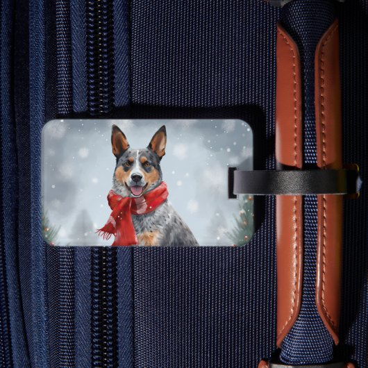 Australian Cattle Dog in Sneeuw Kerstmis Bagagelabel (Achterkant Insitu 2)