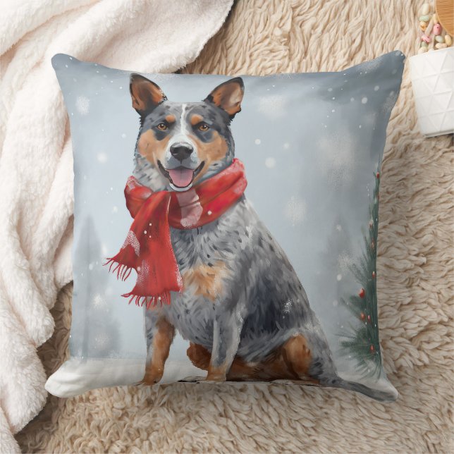 Australian Cattle Dog in Sneeuw Kerstmis  Kussen (Deken)