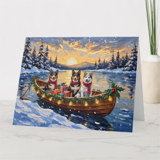 Australian Cattle Dog Kerstboot Vakantie Kaart (Voorkant)