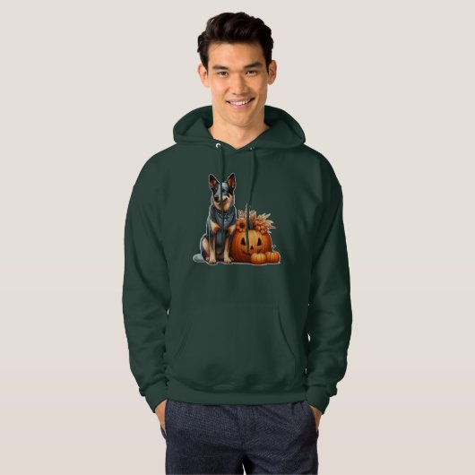 Australian Cattle Dog naast een Jack-O-Lantern Hoodie (Voorkant volledig)
