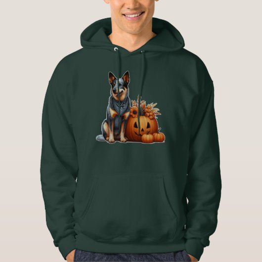 Australian Cattle Dog naast een Jack-O-Lantern Hoodie (Voorkant)