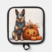 Australian Cattle Dog naast een Jack-O-Lantern Pannenlap (Voorkant)