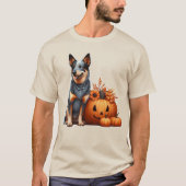 Australian Cattle Dog naast een Jack-O-Lantern T-shirt (Voorkant)