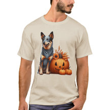 Australian Cattle Dog naast een Jack-O-Lantern