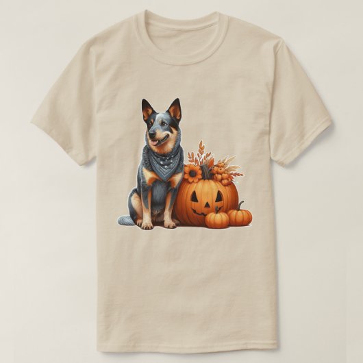 Australian Cattle Dog naast een Jack-O-Lantern T-shirt (Design voorkant)