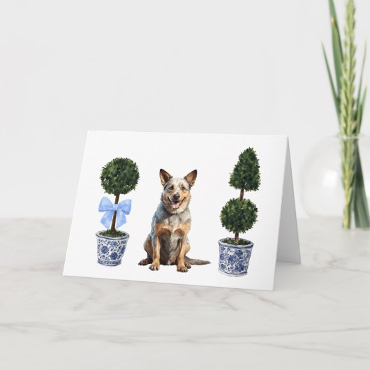 Australian Cattle Dog Puppy Topiary Waterverf Kaart (Voorkant)