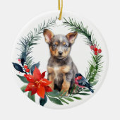 Australian Cattle Dog Puppy Waterverf Poinsettia Keramisch Ornament (Voorkant)