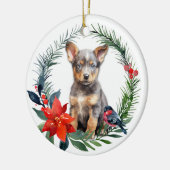 Australian Cattle Dog Puppy Waterverf Poinsettia Keramisch Ornament (Links)