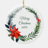 Australian Cattle Dog Puppy Waterverf Poinsettia Keramisch Ornament (Achterkant)