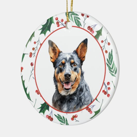 Australian Cattle Dog Red Berry Holly Border Keramisch Ornament (Links)
