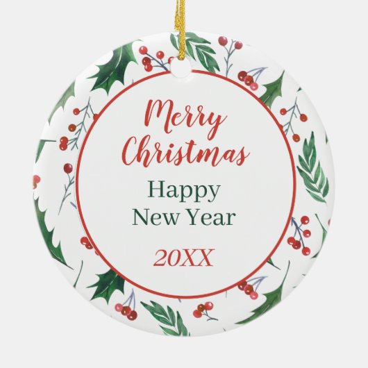 Australian Cattle Dog Red Berry Holly Border Keramisch Ornament (Achterkant)