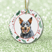 Australian Cattle Dog Red Berry Holly Border Keramisch Ornament