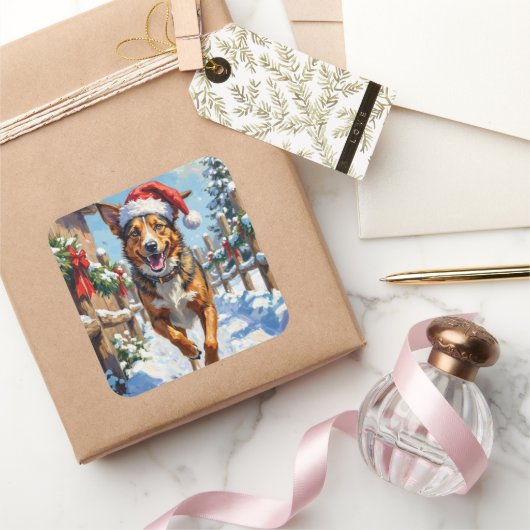 Australian Cattle Dog Red Heeler Christmas Vierkante Sticker (Geschenken)