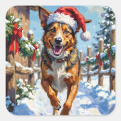 Australian Cattle Dog Red Heeler Christmas Vierkante Sticker (Voorkant)