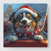 Australian Cattle Dog Roller Onderzetter Kerst Vierkante Klok (Voorkant)