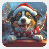 Australian Cattle Dog Roller Onderzetter Kerst Vierkante Sticker (Voorkant)