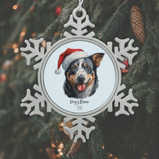 Australian Cattle Dog Santa Hat Gepersonaliseerd Tin Sneeuwvlok Ornament