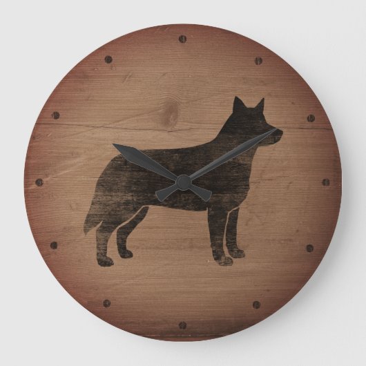 Australian Cattle Dog Silhouette Rustic Grote Klok (Voorkant)