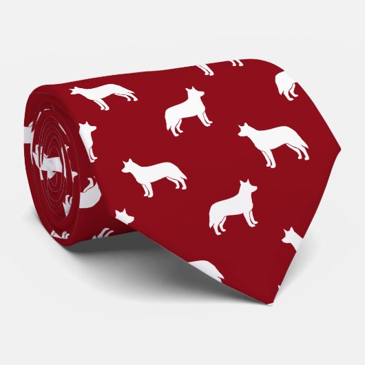 Australian Cattle Dog Silhouettes Pattern Red Stropdas (Opgerold)