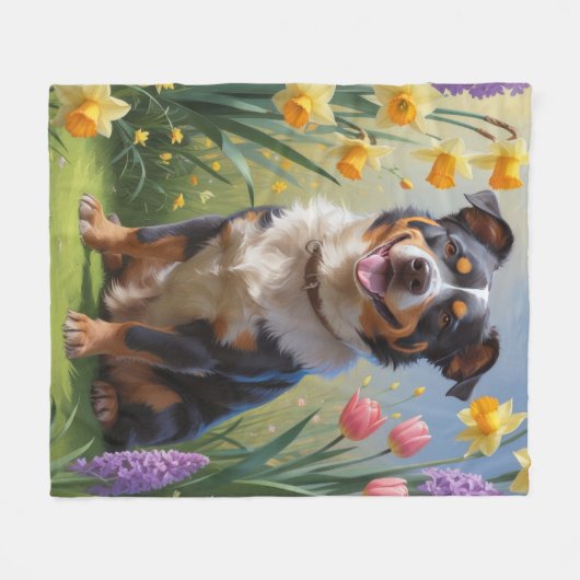 Australian Cattle Dog Spring Bloemen Schilderen Fleece Deken (Voorkant (Horizontaal))