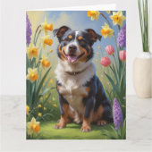 Australian Cattle Dog Spring Bloemen Schilderen Kaart (Voorkant)