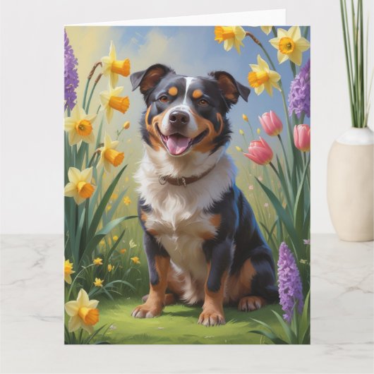 Australian Cattle Dog Spring Bloemen Schilderen Kaart (Voorkant)