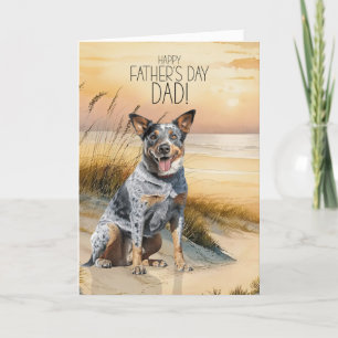 Australian Cattle Dog Sunset Beach Vaderdag Feestdagen Kaart