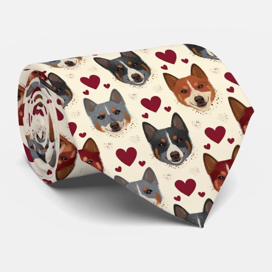 Australian Cattle Dog Valentine Hearts Pattern Dog Stropdas (Opgerold)