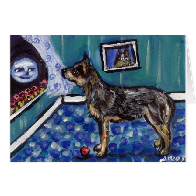 Australian Cattle dog ziet glimlachende maan (Voorkant Horizontaal)