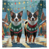 Australian Cattle Dogs Christmas Snow Holiday Douchegordijn (Voorkant)