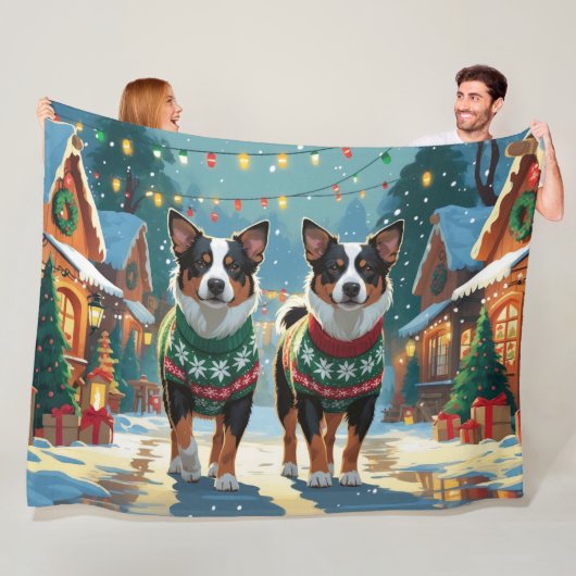 Australian Cattle Dogs Christmas Snow Holiday Fleece Deken (In situ)
