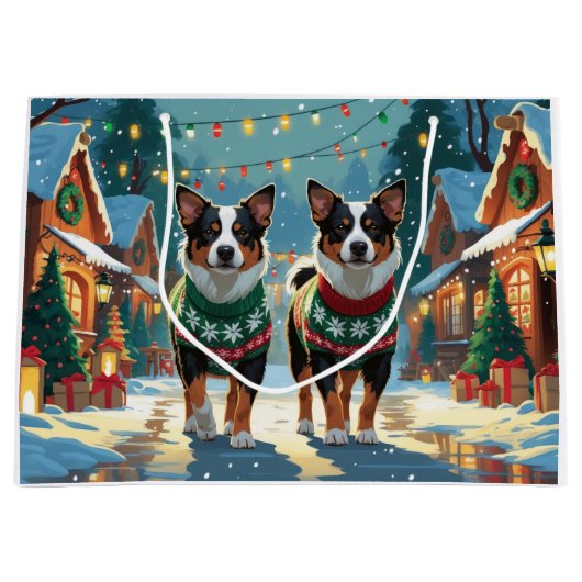 Australian Cattle Dogs Christmas Snow Holiday Groot Cadeauzakje (Voorkant)
