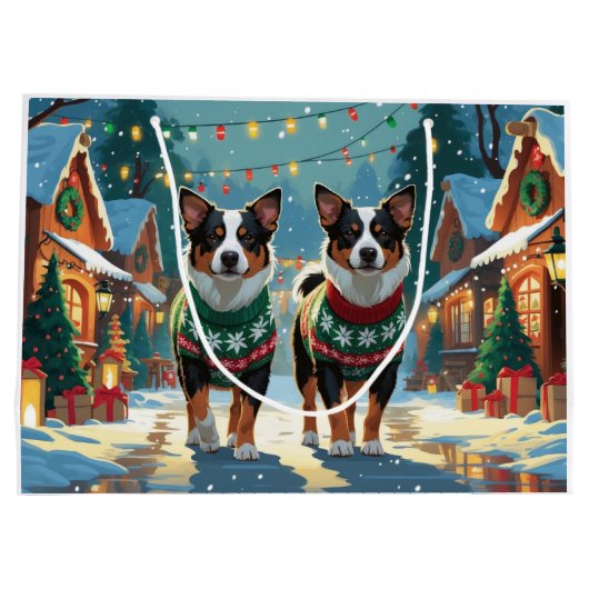 Australian Cattle Dogs Christmas Snow Holiday Groot Cadeauzakje (Achterkant)